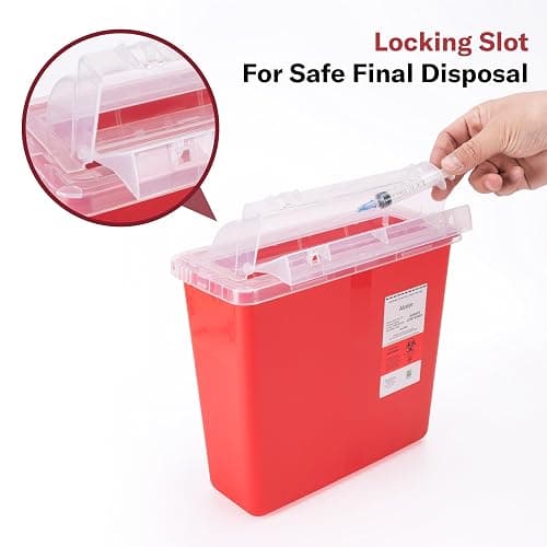 Alcedo Sharps Container for Home and Professional Use 5 Quart (1 Pack), Biohazard Needle and Syringe Disposal, Mailbox Style Lid, Medical Grade thumbnail 3