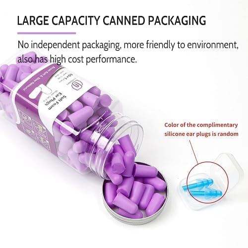 LYSIAN Ultra Soft Foam Earplugs Sleep - 38dB SNR Noise Cancelling Ear Plugs for Sleeping, Shooting, Snoring, Work Loud Sound Reduction- 60 Pairs Valued Pack,Purple thumbnail 3