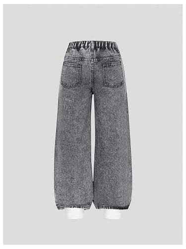 WDIRARA Girl's Sparkly Rhinestone Baggy Jeans High Waisted Washed Wide Leg Denim Pants thumbnail 2