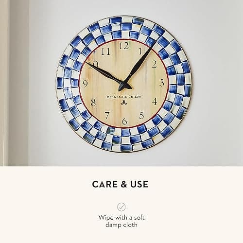 MACKENZIE-CHILDS Wall Clock, Decorative Clock for Kitchen and Living Room, Blue-and-White Royal Check thumbnail 5
