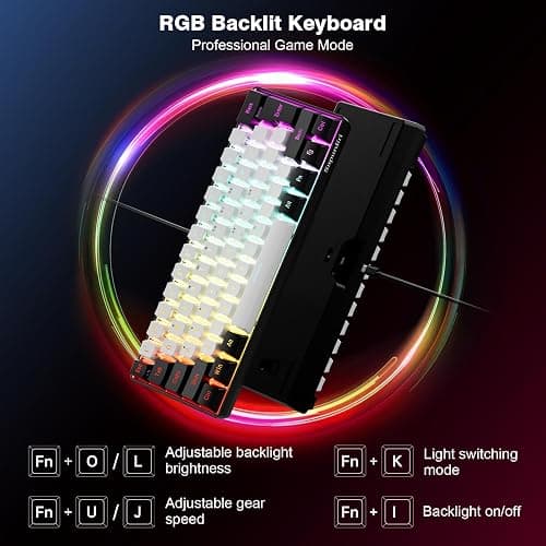 Snpurdiri 60% Wired Gaming Keyboard, 61 Keys RGB Backlit Ultra-Compact Small Gaming Keyboard, for PC/Mac Gamer, Typist, Travel, Easy to Carry on Business Trip(Black-White) - Black and White thumbnail 2