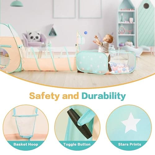 SISTICKER 3 in 1 Kids Play Tent with Baby Ball Pit and Play Tunnel, Toddler Climbing Toys for Boys, Girls, Babies, Indoor Outdoor Pop Up Playhouse Tunnel Toys (Balls NOT Included) thumbnail 6