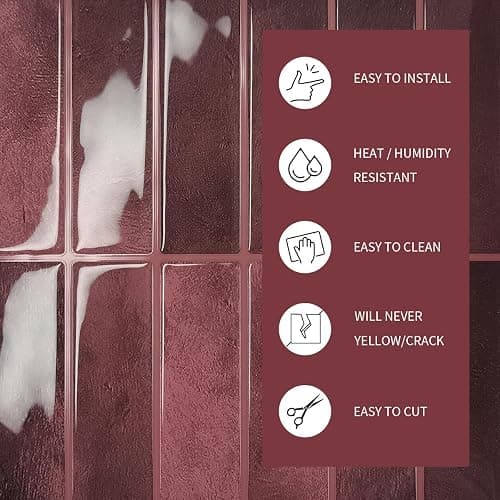 Alwayspon 22.9x29cmx10Pcs Self-Adhesive 3D Vinyl Wall Tile Sticker Transfers, Peel and Stick Waterproof Splashback Stick on Tile Decals for Kitchen Bathroom Wall, Retro Red thumbnail 5