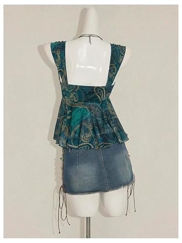 Milumia Women's Tie Front Asymmetrical Flowy Babydoll Top Y2k Sweetheart Neck Mesh Going Out Tank Tops thumbnail 3