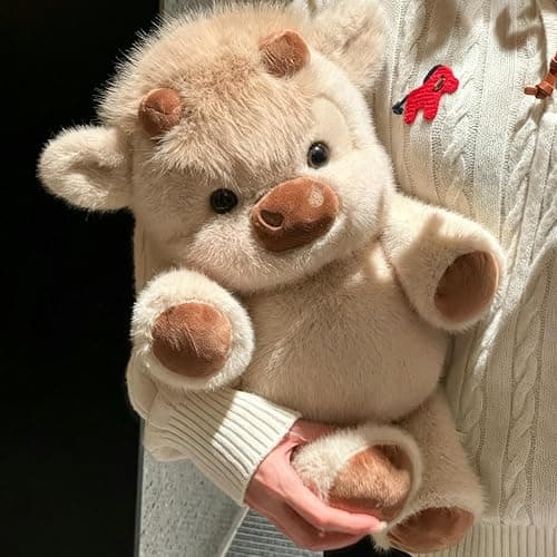 Highland Cow Running Plush, 16.5 Inch Interactive Stuffed Animal, Khaki | Soft PP cotton filling, movable legs, battery free running motion, 16.5 inch khaki Highland cow for cuddling and desk decor - Image 1