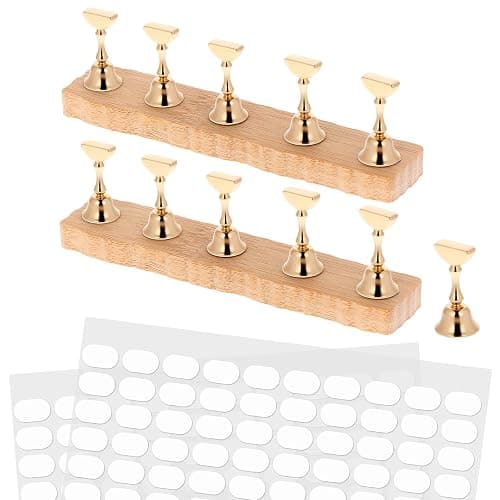 Aeaocvo 2 Set Wooden Nail Stand for Press Ons, Practice Nail Holder for Painting Nails, Fake Nails Holder with 200 Pieces Double-Sided Tape for Home Diy Salon Supplies - Image 1