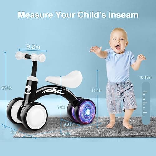 Colorful Lighting Baby Balance Bike Toys for 1 Year Old Boy Gifts, 10-36 Month Toddler Balance Bike, No Pedal 4 Silence Wheels&Soft Seat First Riding on Toys, One Year Old Boy Birthday Gifts. - Black thumbnail 2