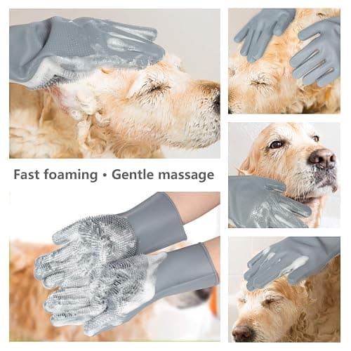Pet Grooming Gloves - Gentle Dog Bathing Shampoo Brush - Massage Mitt with Enhanced Five Finger Design - Efficient Deshedding Glove for Dogs, Cats, Rabbits and Horses - 1 Pack thumbnail 3