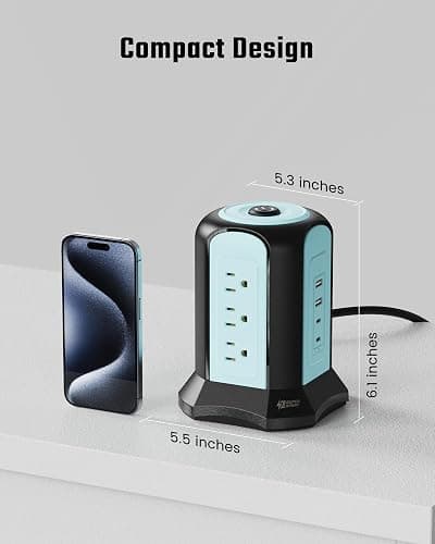 Power Strip Tower Surge Protector, SUPERDANNY Desktop Charging Station, 10 Ft Extension Cord, 9 Outlets, 4 USB Ports, 1080 Joules, 3-Prong, Grounded, Multiple Protections for Home, Office, Blue thumbnail 6