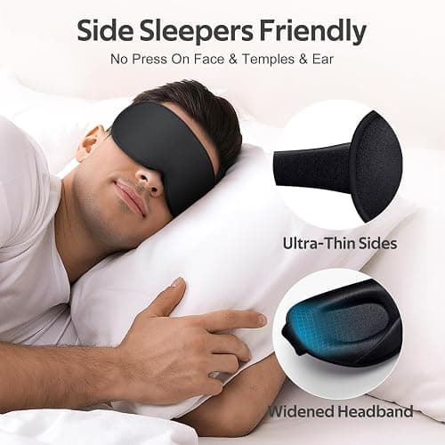 Vynix Sleep Mask for Men Women - 100% Blackout Eye Masks for Sleep - 3D Soft Sleeping Mask for Side Sleepers - Zero Pressure Lash Extensions Eye Cover Shade for Airplane Travel Essentials, Black thumbnail 4