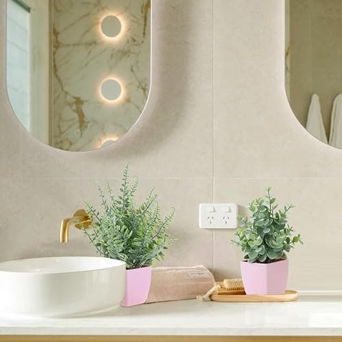 summer flower 2 Pack Small Fake Plants in Pink Pot Artificial Plant Eucalyptus Faux Potted Greenery Wheal Grass for Home Decor Indoor Bathroom Office Desk Shelf Bedroom Kitchen Cabinet Decorations thumbnail 9