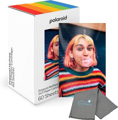 Polaroid Hi Print 2x3 Paper Cartridge, Peel and Stick, 3 Pack (60 Photos) with a Microfiber Cleaning Cloth - Image 1