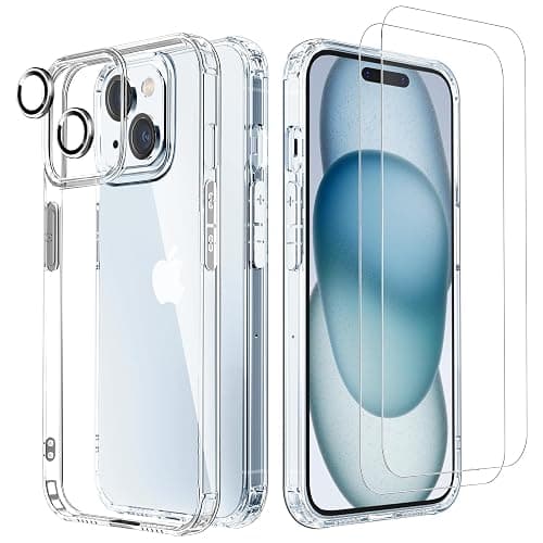 GLIMALL [5 in 1 Designed for iPhone 15 Plus Clear Case with Screen Protector[2 Pack] +Camera Lens Protector[2 Pack], Military Grade Drop Protection Transparent Cover 6.7 Inch - Image 1