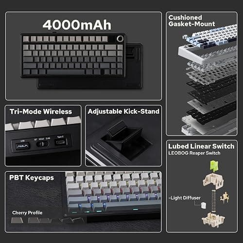 EPOMAKER X Aula F75 MAX Wireless Mechanical Keyboard with TFT Screen and Knob, Gasket Gaming Keyboard in 75% Layout, Hot Swappable, RGB Backlight, for PC/Mac/Linux (Black Gradient) thumbnail 2