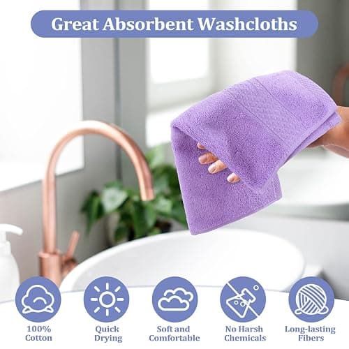 Tudomro 15 Pcs Washcloths Bulk 13 x 13 Inch 100% Cotton Wash Cloths Set Soft Absorbent Face Cloths Face Towels Quick Drying Hand Fingertip Towels for Hotel, Gym, Bathroom, Spa(Purple Series) thumbnail 7