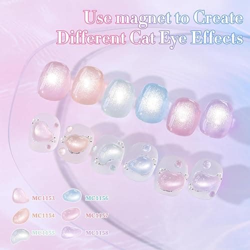 Double Rhythm 0.5 Oz Cat Eye Gel Polish with Magnet Same Color Same Bottle Holographic Glitter Shimmer Translucent Color Salon 15 ML Magnetic Nail Art (Purple-MC1158) thumbnail 8