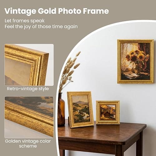 4x4 Picture Frame Set of 2, Vintage Gold Plastic Retro Farmhouse Style with Acrylic Front for Wall and Tabletop Display, Rustic Photo Gallery Decor for Home Office Desk Shelf Housewarming Wedding Gift thumbnail 4