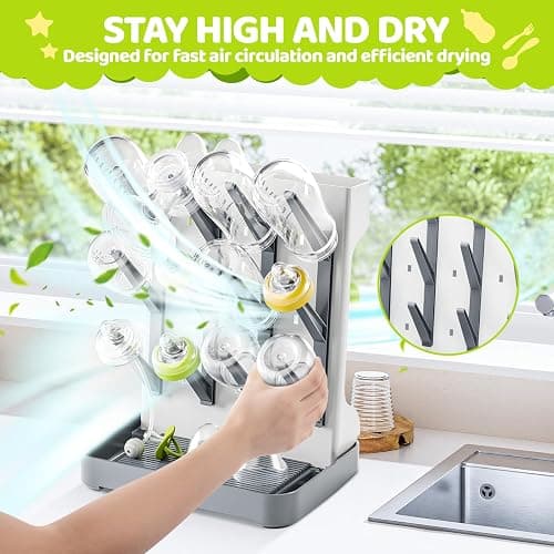 Dayacoco Baby Bottle Drying Rack, Removable Vertical Bottle Dryer Rack Holder, Space Saving Rack for Newborn Feeding Essentials - Holds Up to 12 Baby Bottles Storage (Grey) thumbnail 7