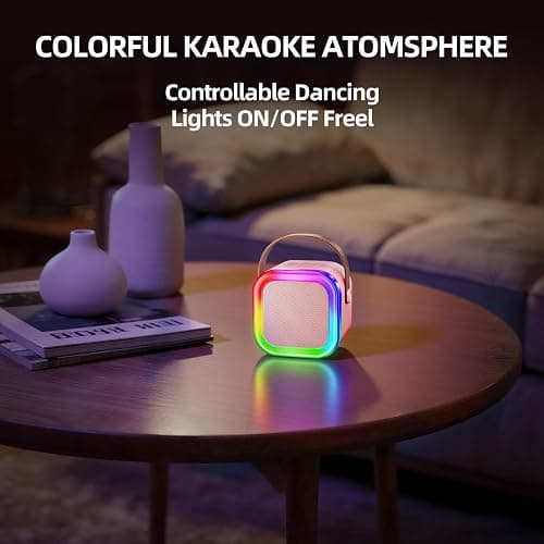 Kinglucky Mini Karaoke Machine for Kids, Top Birthday Gift Pick for Girls Ages 3, 4, 5, 6, 7, 8, 9, 10, 11, 12 Years Old, Kids' Personal Video Players Accessories with 2 Mics Singing Present Toy, Pink thumbnail 8