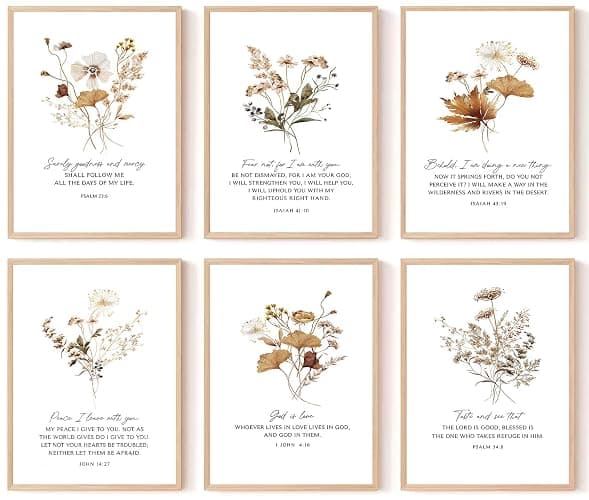 6Pcs Bible Verses Floral Wall Art Christian Wildflower Poster Prints Scripture Flower Canvas Pictures Neutral Botanical Painting Aesthetics Farmhouse Wall Decor for Bedroom living room 8x10in Unframed - Image 1