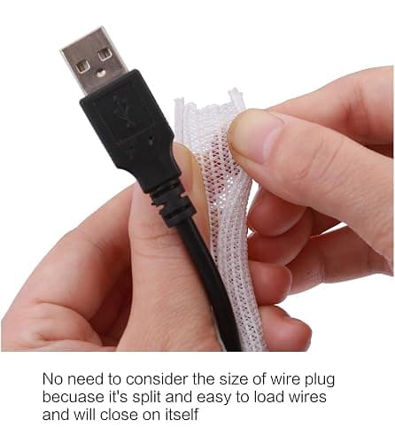 Alex Tech 10ft - 1/4 inch Cord Protector Wire Loom Tubing Cable Sleeve Split Sleeving for USB Cable Power Cord Audio Video Cable - Protect Cat from Chewing Cords - White thumbnail 2