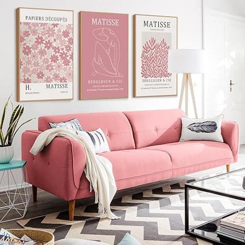 HLNIUC Matisse Pink Framed Wall Art Set,Neutral Pink Flower Canvas Wall Decor Set of 3(24”x36’) Modern Aesthetic Pictures Painting,Abstract Floral Market Art Print for Living Room Bedroom Office thumbnail 4