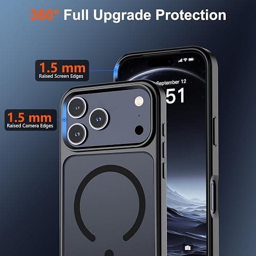 SUPFINE Magnetic for iPhone 17 Pro Case Black | With Screen Protector, Translucent Matte, Compatible with MagSafe, Military Grade Drop Proof, Rugged Shockproof Protective thumbnail 4