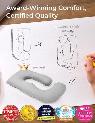 Momcozy Pregnancy Pillow for Sleeping - U Shaped Full Body Maternity Pillow | Removable Jersy Cover, Support for Back, Legs, Belly, Hips for Pregnant Women, Side Sleeper, 57 Inch, Grey thumbnail 5
