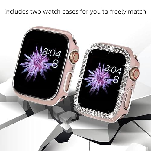 Compatible For Apple Watch Band With Case 38mm 40mm 41mm 42mm 44mm 45mm 46mm, Soft Silicone Waterproof Band + Diamond and Screen Protector Case For iWatch Series 11/10/9/8/7/6/5/4/3/2/1 & SE3 SE2 SE thumbnail 2