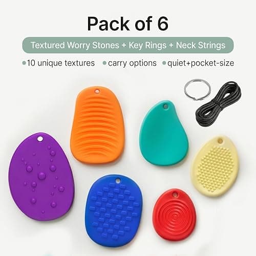 SLOKZ Worry Stones for Anxiety - 6 Pack Adult Fidget Toys & Sensory Stones, Quiet Fidget Toys, Fidgets for Adults with Key Ring & Neck String, Adult Fidgets thumbnail 2