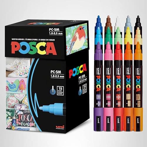 Posca Paint Art Markers, Set of 15 5M Medium Acrylic Markers with Reversible Tips, Artist Recommended Paint Pens for Gifts, Decorations, Fabric, Metal, Windows, Wood and Canvas thumbnail 12