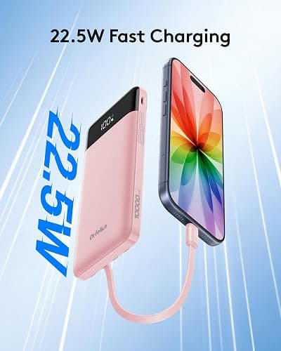 Orfeika Fast Charging Portable Charger Power Bank with Built-in 4 Cables | 10000mAh|Ultra-Slim&Light|Flight-Safe|Power 6 Devices at Once|22.5W|Battery Pack For iPhone,Samsung,Google|Travel Essentials thumbnail 2