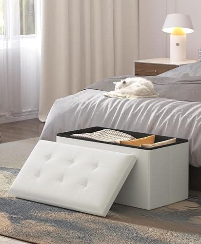OS MOTOR Folding Storage Ottoman Bench, Multi-Functional Ottoman Foot Rest, End of Bed Bench, Storage Chest for Living Room, Bedroom, Hallway, Entryway, Holds Up to 600 lbs (White, 30 Inches) thumbnail 2