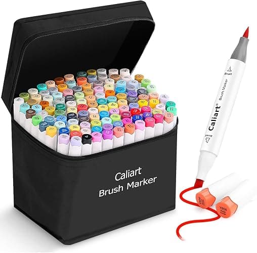 Caliart 121 Colors Alcohol Markers Brush Tip, Dual Tip Artists Coloring Markers Set Brush & Chisel, Permanent Alcohol Based Colored Sketch Pens, Art Supplies Gifts for Adults Illustration Drawing thumbnail 8