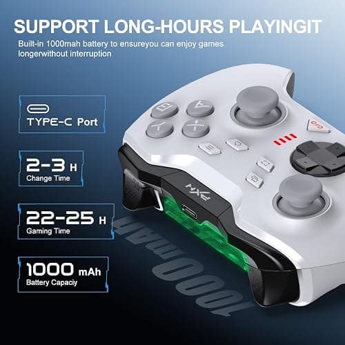 PXN P5 PC Gaming Controller, 2.4G Wireless Gaming Controller, Hall Effect Joystick, Hall Triggers, Dual Vibrators, APP, POM, Wake-up, 4-Macro, 3-Mode(2.4G/BT/SW), for PC,Switch,Android,iOS - White thumbnail 6