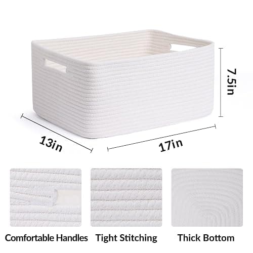 MiniArk Large Storage Baskets for Organizing, Closet Shelf Baskets for Clothes Blanket Towels, Baby Nursery, Toy Bins Box, Woven Rope Baskets, 17 x 13 x 7.5”, 4 Packs Off White thumbnail 3