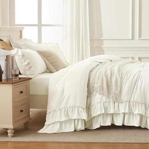 Andency Ivory Twin XL Size Comforter Set, Shabby Chic Bedding Comforter Set for All Seasons, 2 Pieces Lightweight Soft Western Modern Bed Set for Women Girls thumbnail 5
