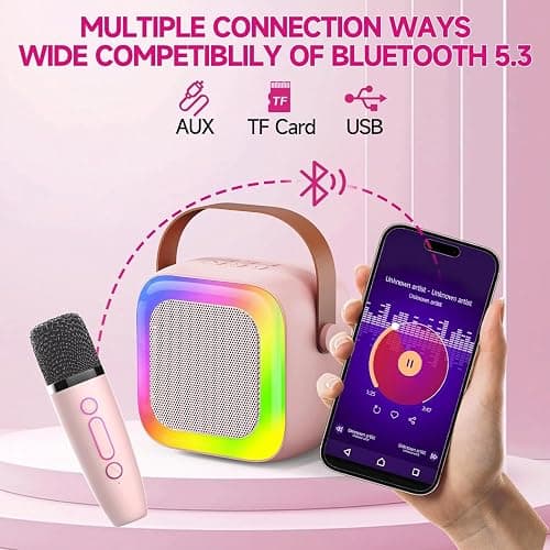 SECULEAD Mini Karaoke Machine for Kids Teen Adults with 2 Wireless Microphones and LED Lights, Bluetooth 5.3 Connectivity, Toys for Party, Home, Gifts for 4 5 6 7 8 9 10 11 12+ Years Girls Boys thumbnail 5
