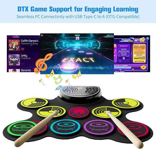 Miortior Electronic Drum Set, 10 Pads Roll-up Drum Practice Pad with Drum Pedals & Sticks, Built-in Speaker with Headphone Jack, Great Christmas & Birthday Gift for Kids thumbnail 4