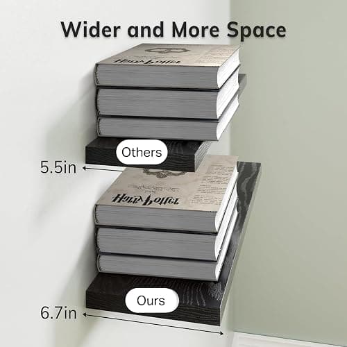 BAYKA Floating Shelves for Wall, Wall Mounted Rustic Wood Shelves for Bathroom, Bedroom, Living Room, Kitchen, Hanging Shelf for Books/Storage/Room Decor with 22lbs Capacity (Black, Set of 3, 15.7in) thumbnail 7