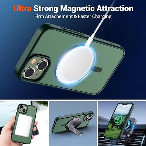 SUPFINE Magnetic for iPhone 14 Case & iPhone 13 Case (Compatible with MagSafe)(Military Grade Drop Protection) Slim Translucent Matte Shockproof Phone Cover,Forest Green thumbnail 5