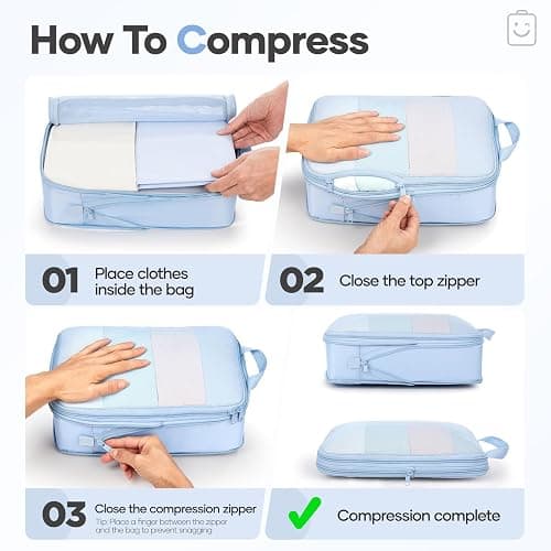 Veken 11 Set Compression Packing Cubes for Travel Essentials,Compressible Expandable Large Luggage Suitcase Organizer Bags for Clothing,Durable Space Saver Storage Bags with Toiletry Bags(Light Blue) thumbnail 3