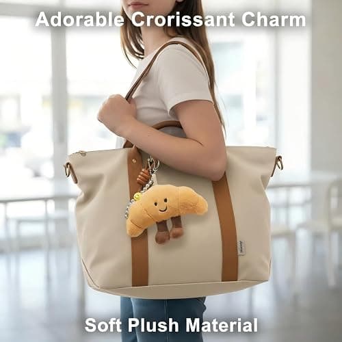 XIXIAOYAN Croissant Plush Keychain - Cute Smiling Face Plushie Charm, Soft Fluffy Stuffed Charm for Purse, Handbag, Backpack & Car Keys - Adorable Bag Charms for Women (Pom Pom Keychain Gift) thumbnail 3