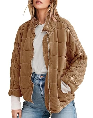 SAUKOLE Womens Winter Dolman Long Sleeve Full-Zip Quilted Jacket Coat Warm Outerwear - Image 1