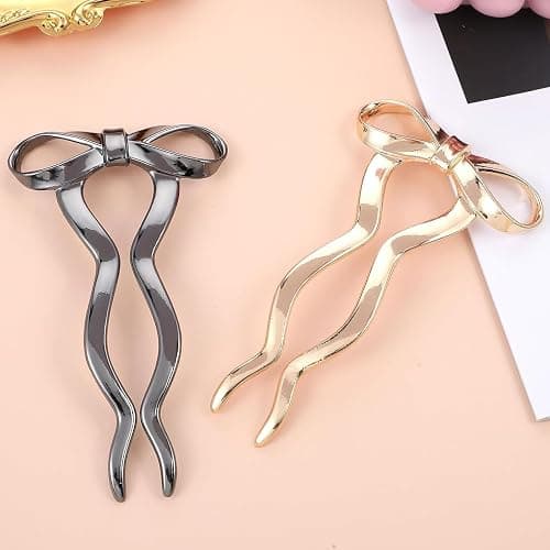 3 pieces of women's bow tie French hair clip acetate women French hair clip, suitable for tying hair, twisting hair, standing hair, wedding hairstyle, women's hair accessories (gold, black, silver) thumbnail 3