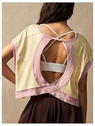 SHENHE Women Polka Dots Open Back Short Sleeve Workout Top | Oversized Cropped Backless Athletic Tee, Soft Casual Polka Dots Top for Gym Yoga Daily Workout Wear thumbnail 4
