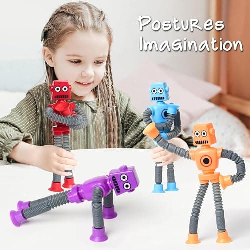 SYSAMA 4 Pcs Telescopic Suction Cup Robot Fidget Toy, Coolest Pop Tubes Sensory Toys for Toddlers, Educational Toys Robot Party Favors for Anxiety Kids for 3-9 Year Old Boys Girls thumbnail 4