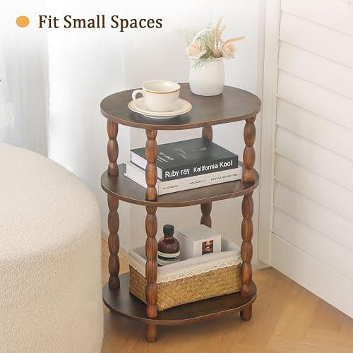 MaxSmeo Side Table, 3-Tier Small End Table, Modern Oval Night Stand Accent Table for Living Room, Bedroom, Rustic Brown thumbnail 4