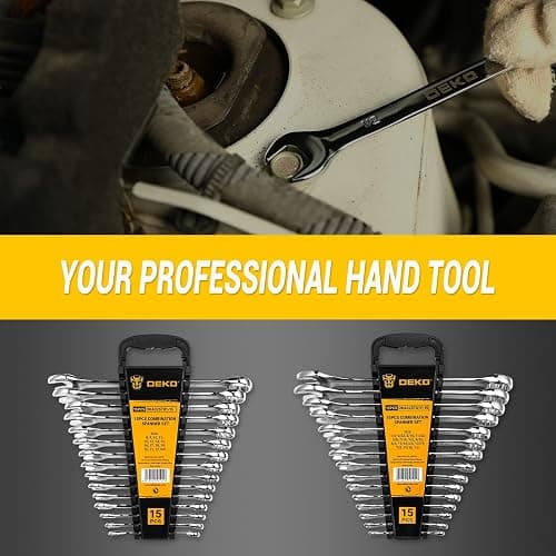DEKOPRO Combination Wrench Set, SAE&Metric, 30-piece, 1/4'' to 1'' & 8-22mm, 12-Point, Chrome Vanadium Steel, with Plastic Tray thumbnail 7