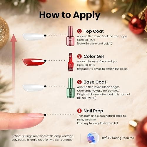 Beetles 67Pcs Gel Nail Kit Crystal Christmas Gifts for Women Teen Girls - 12 Colors Cat Eye Red Glitter Gel Polish Kit with U V Light & Nails Stand Acrylic Holder Display Nails Stuff Manicure Set thumbnail 5